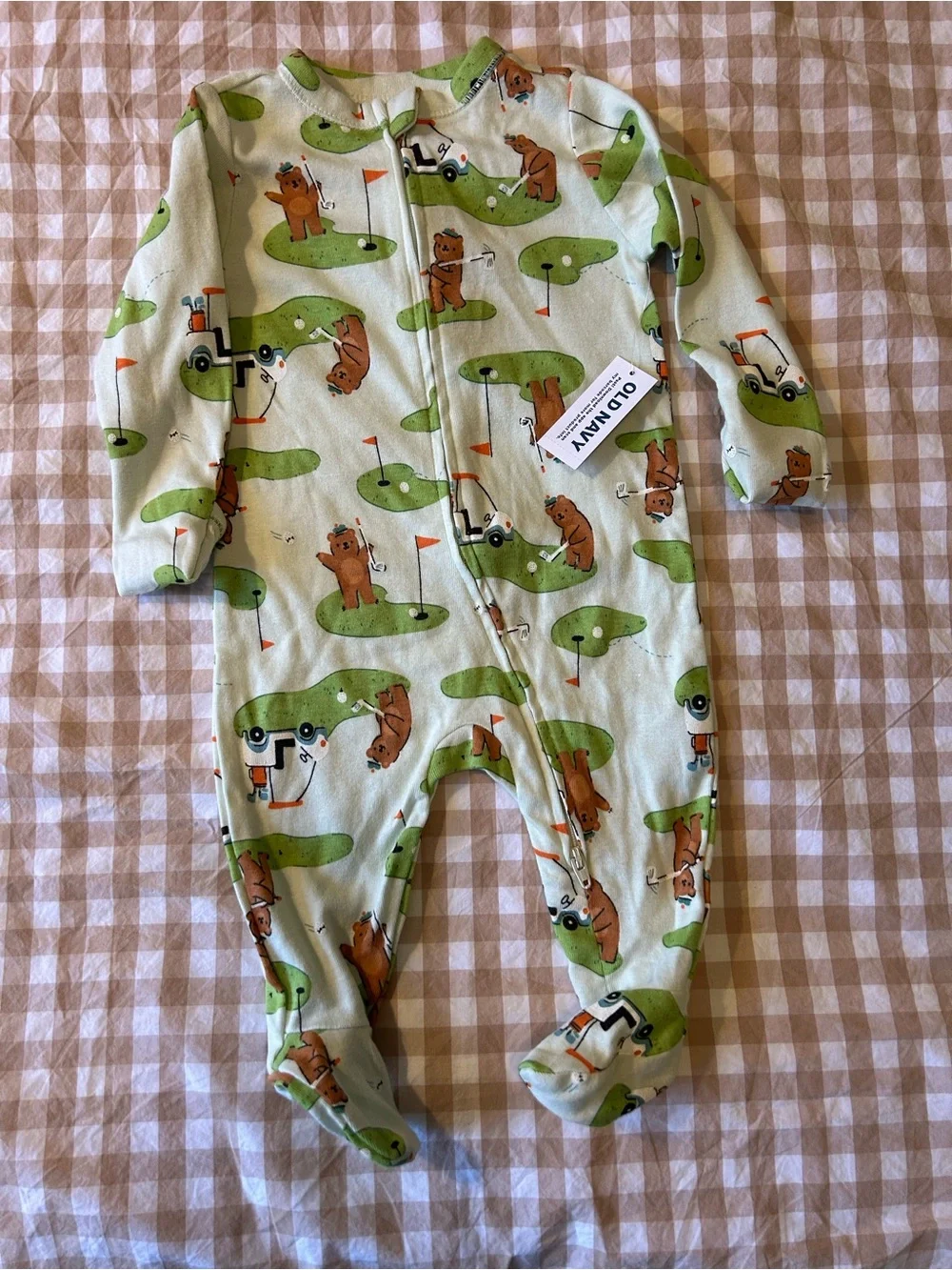 Old Navy Baby Green Golf Bear Footed One-Piece NWT